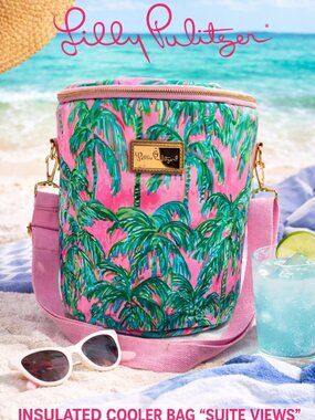 Lilly Pulitzer Insulated Cooler Bag “Suite Views” Pink Palm Beach Lunch Tote